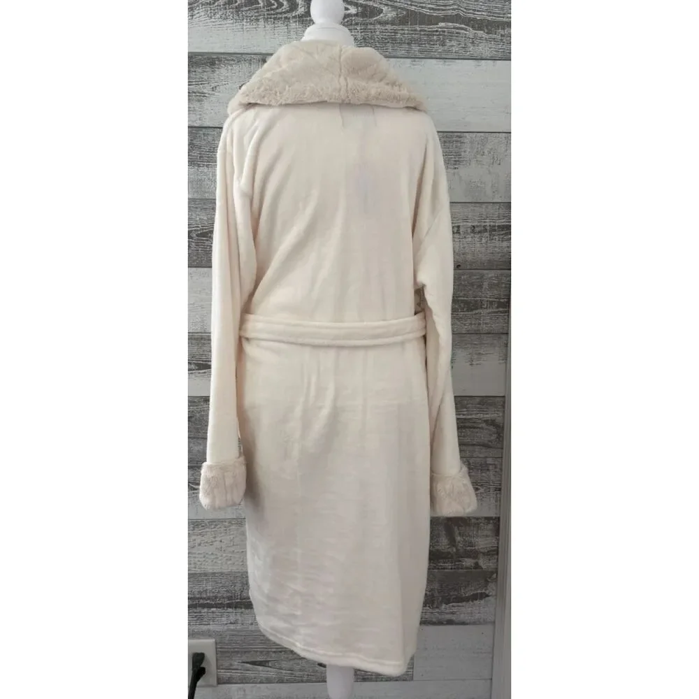 Peaches & Dreams Bathrobe Plush Soft Faux Fur Cozy Warm Robe Women's Size L - Picture 2 of 7